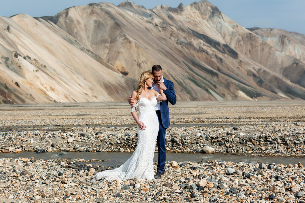Tracie and Jay in the colourful mountains of Landmannalaugar in the Icelandic Highlands