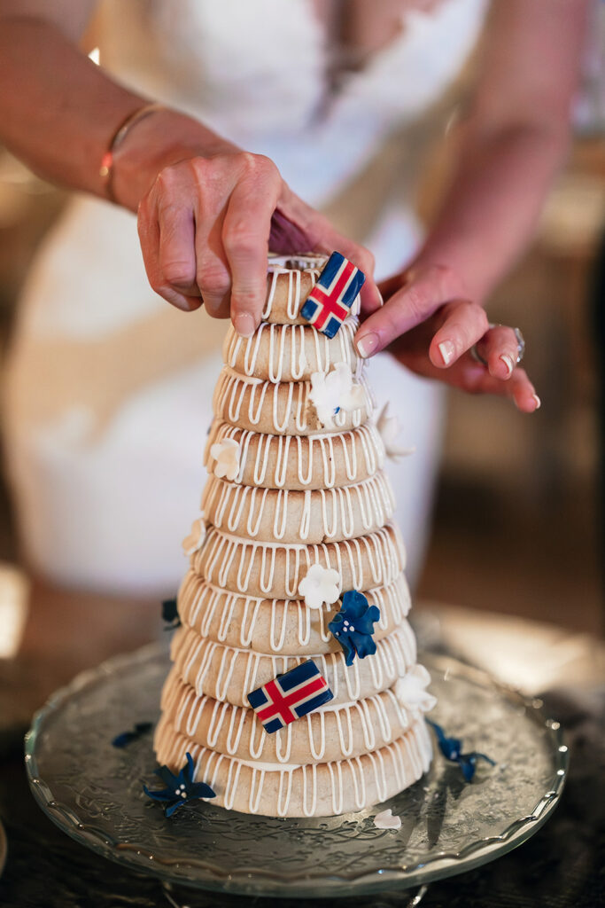 Traditional Icelandic kransakaka wedding cake made by Gina Christie