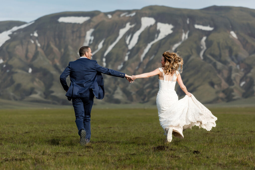 Jay and Tracie are running among the Landmannalaugar mountains